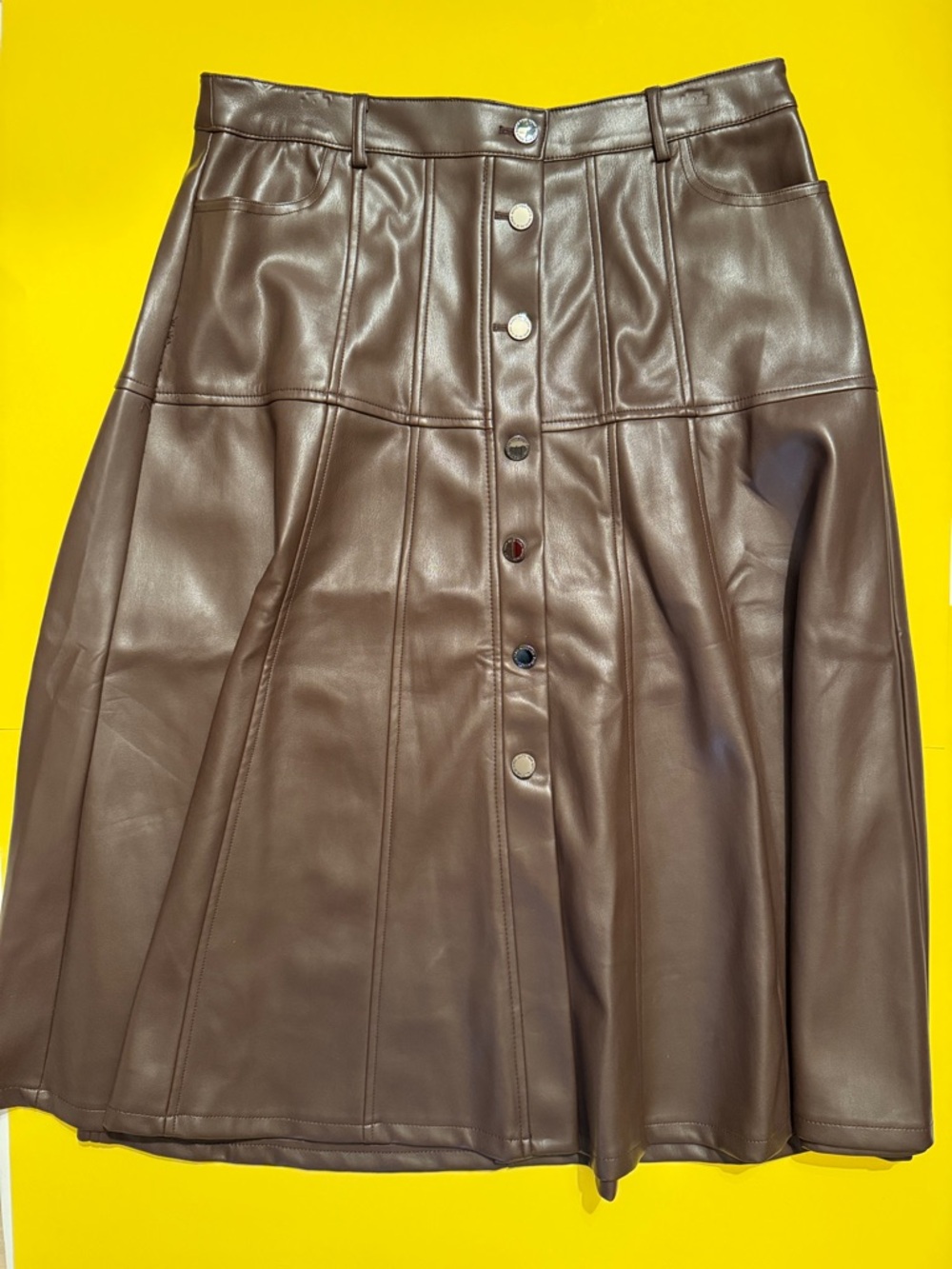 Marc New York Andrew Marc Women's Brown Faux Leather Button-Front A-Line Skirt